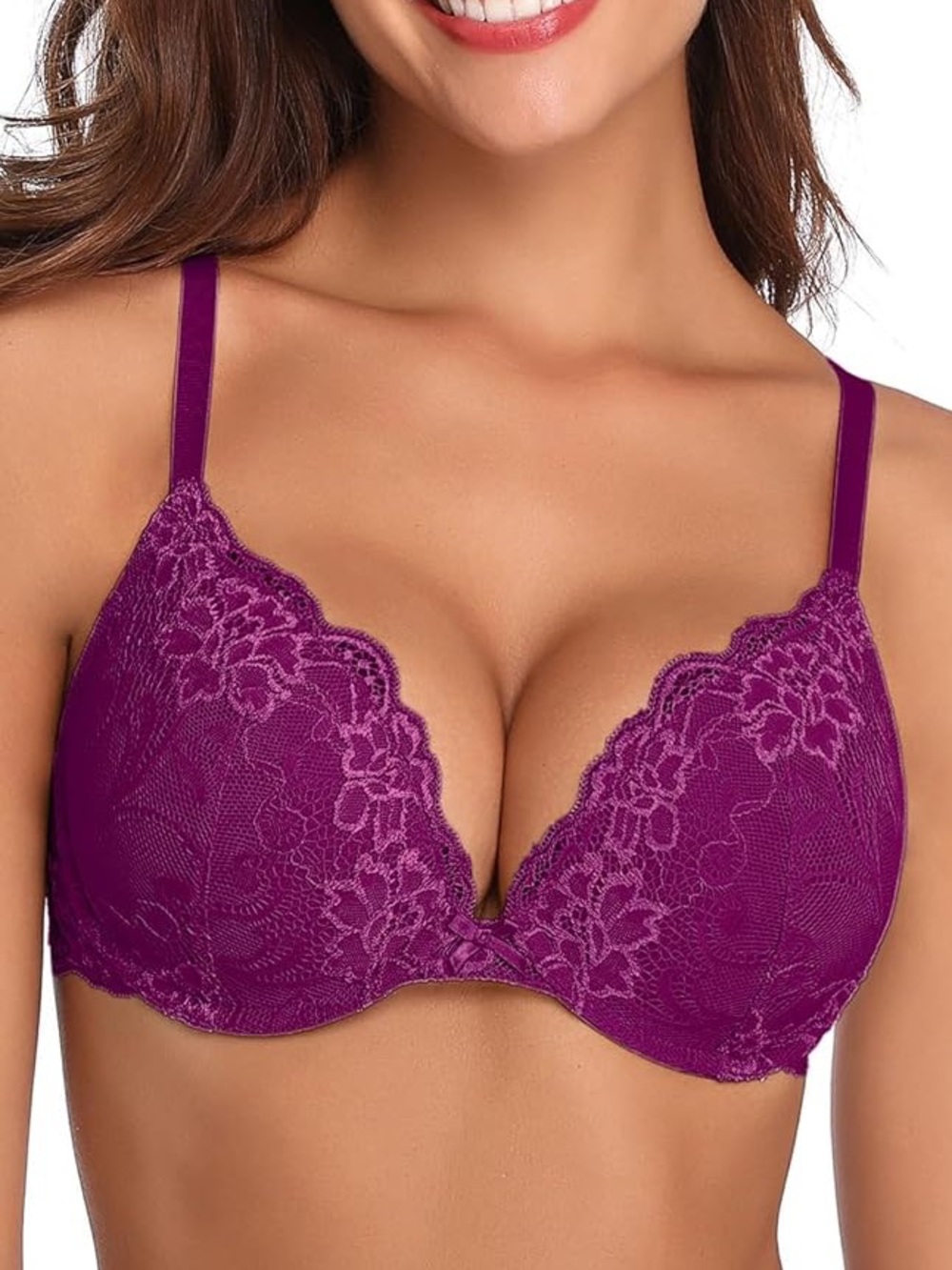 Deyllo Women’s Push Up purple Lace Bra